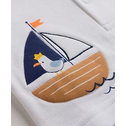 Babyhug 100% Cotton Interlock Knit Half Sleeves Polo Collar Romper With Boat Print - Sky