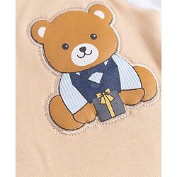 Babyhug 100% Cotton Interlock Woven Full Sleeves Party Romper with Bear Patch - White