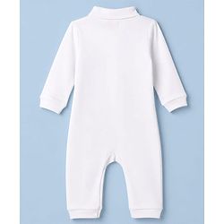 Babyhug 100% Cotton Interlock Woven Full Sleeves Party Romper with Bear Patch - White