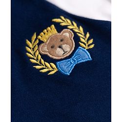 Babyhug 100% Cotton Interlock Knit Half Sleeves Bear Embroidered Party Romper - Navy Blue