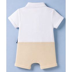 Babyhug 100% Cotton Interlock Knit Half Sleeves Bear Embroidered Party Romper - Navy Blue