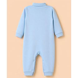 Babyhug 100% Cotton Interlock Woven Full Sleeves Partywear Romper with Attached Waist Coat & Tie - Sky Blue