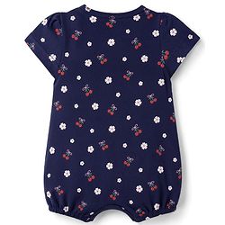 Babyhug 100% Cotton Interlock Knit Half Sleeves Romper & Head Band With Floral Print - Navy