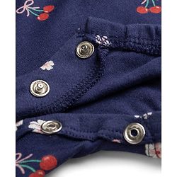 Babyhug 100% Cotton Interlock Knit Half Sleeves Romper & Head Band With Floral Print - Navy