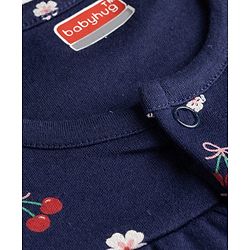 Babyhug 100% Cotton Interlock Knit Half Sleeves Romper & Head Band With Floral Print - Navy
