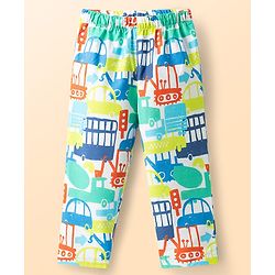 Babyhug Cotton Woven Half Sleeves Co-Ord Shirt & Pyjama Night Suit With Vehicle Print - White