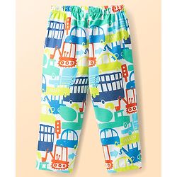 Babyhug Cotton Woven Half Sleeves Co-Ord Shirt & Pyjama Night Suit With Vehicle Print - White