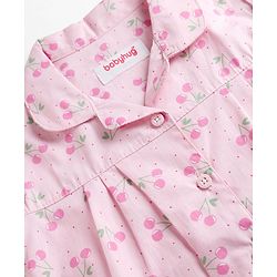 Babyhug Cotton Knit Half Sleeves Top & Pyjama Co-ord Night Suit with Floral Print - Pink