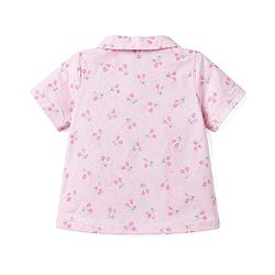 Babyhug Cotton Knit Half Sleeves Top & Pyjama Co-ord Night Suit with Floral Print - Pink