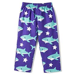 Babyhug Cotton Woven Half Sleeves Shirt & Pyjama Co-ord Night Suit with Shark Print - Purple