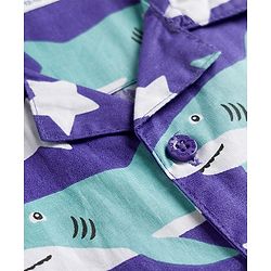 Babyhug Cotton Woven Half Sleeves Shirt & Pyjama Co-ord Night Suit with Shark Print - Purple