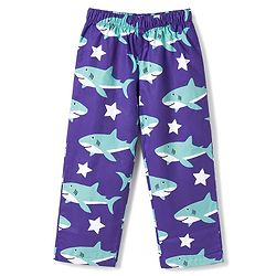 Babyhug Cotton Woven Half Sleeves Shirt & Pyjama Co-ord Night Suit with Shark Print - Purple