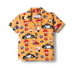 Babyhug Cotton Woven Front Open Half Sleeves Shirt & Pyjama Night Suit Car & Bear  Print - Yellow