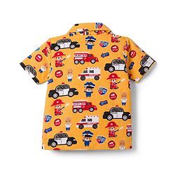 Babyhug Cotton Woven Front Open Half Sleeves Shirt & Pyjama Night Suit Car & Bear  Print - Yellow