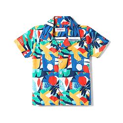 Babyhug Cotton Woven Half Sleeves Printed Shirt & Pyjama Co-ord Night Suit - Blue