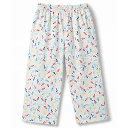 Babyhug Cotton Woven Front Open Half Sleeves Printed Shirt & Pyjama Night Suit - White