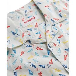 Babyhug Cotton Woven Front Open Half Sleeves Printed Shirt & Pyjama Night Suit - White
