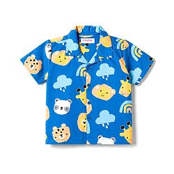 Babyhug Cotton Woven Half Sleeves Shirt & Pyjama Co-ord Night Suit with Animal Print - Blue