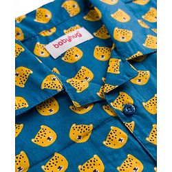 Babyhug Cotton Woven Front Open Half Sleeves Cub Face Printed Shirt & Pyjama Night Suit - Blue