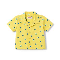 Babyhug Cotton Woven Front Open Half Sleeves Star Printed Shirt & Pyjama Night Suit - Yellow