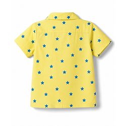 Babyhug Cotton Woven Front Open Half Sleeves Star Printed Shirt & Pyjama Night Suit - Yellow