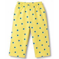 Babyhug Cotton Woven Front Open Half Sleeves Star Printed Shirt & Pyjama Night Suit - Yellow