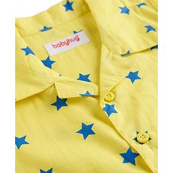 Babyhug Cotton Woven Front Open Half Sleeves Star Printed Shirt & Pyjama Night Suit - Yellow