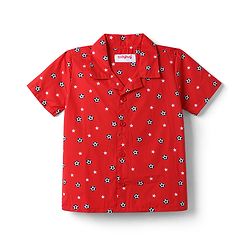 Babyhug Cotton Woven Front Open Half Sleeves Star Printed Shirt & Pyjama Night Suit - Red