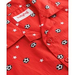 Babyhug Cotton Woven Front Open Half Sleeves Star Printed Shirt & Pyjama Night Suit - Red