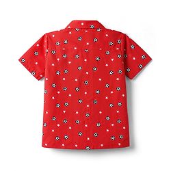 Babyhug Cotton Woven Front Open Half Sleeves Star Printed Shirt & Pyjama Night Suit - Red
