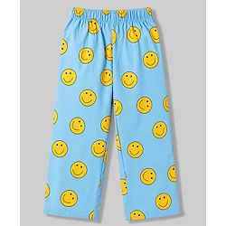 Babyhug Cotton Woven Front Open Half Sleeves Smiley Printed Shirt & Pyjama Night Suit - Blue