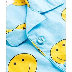 Babyhug Cotton Woven Front Open Half Sleeves Smiley Printed Shirt & Pyjama Night Suit - Blue