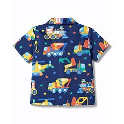Babyhug Cotton Woven Half Sleeves Shirt & Pyjama Co-ord Night Suit with Vehicle Print - Navy Blue