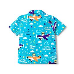 Babyhug Cotton Woven Half Sleeves Shirt & Pyjama Co-ord Night Suit with Animal Print - Blue
