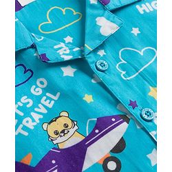 Babyhug Cotton Woven Half Sleeves Shirt & Pyjama Co-ord Night Suit with Animal Print - Blue