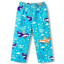 Babyhug Cotton Woven Half Sleeves Shirt & Pyjama Co-ord Night Suit with Animal Print - Blue