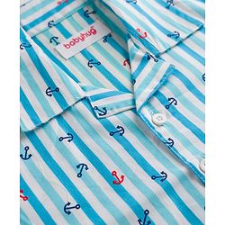 Babyhug Cotton Woven Front Open Half Sleeves Nautical Theme Printed Shirt & Pyjama Night Suit - Blue