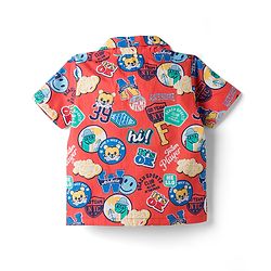Babyhug Cotton Woven Front Open Half Sleeves Cub Printed Shirt & Pyjama Night Suit - Red