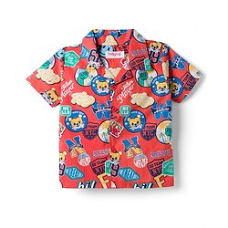 Babyhug Cotton Woven Front Open Half Sleeves Cub Printed Shirt & Pyjama Night Suit - Red