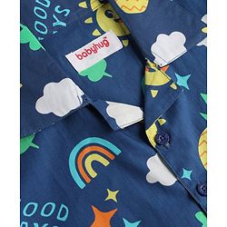 Babyhug Cotton Woven Half Sleeves Woven Half Sleeves Shirt & Pyjama Co-Ord Night Suit With Tropical Theme - Navy Blue