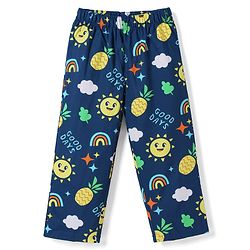 Babyhug Cotton Woven Half Sleeves Woven Half Sleeves Shirt & Pyjama Co-Ord Night Suit With Tropical Theme - Navy Blue