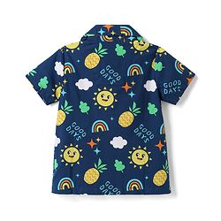 Babyhug Cotton Woven Half Sleeves Woven Half Sleeves Shirt & Pyjama Co-Ord Night Suit With Tropical Theme - Navy Blue