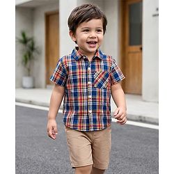 Babyhug Cotton Woven Half Sleeves Checked Shirt & Shorts Set - Multicolour