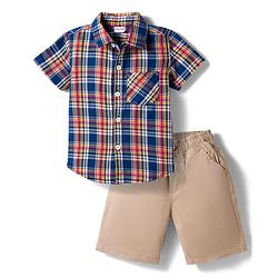 Babyhug Cotton Woven Half Sleeves Checked Shirt & Shorts Set - Multicolour