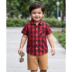 Babyhug Cotton Woven Half Sleeves Checked Shirt & Shorts Set - Multicolour