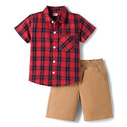Babyhug Cotton Woven Half Sleeves Checked Shirt & Shorts Set - Multicolour