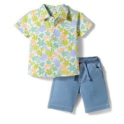 Babyhug Single Jersey Knit Half Sleeves Floral Printed Shirt & Shorts Set - Multicolour