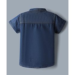 Babyhug Single Jersey Knit Denim Half Sleeves Shirt & Shorts Set With Text Print Inner Tee - Blue