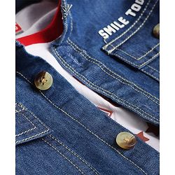 Babyhug Single Jersey Knit Denim Half Sleeves Shirt & Shorts Set With Text Print Inner Tee - Blue
