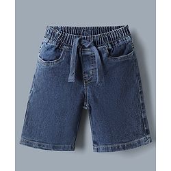 Babyhug Single Jersey Knit Denim Half Sleeves Shirt & Shorts Set With Text Print Inner Tee - Blue